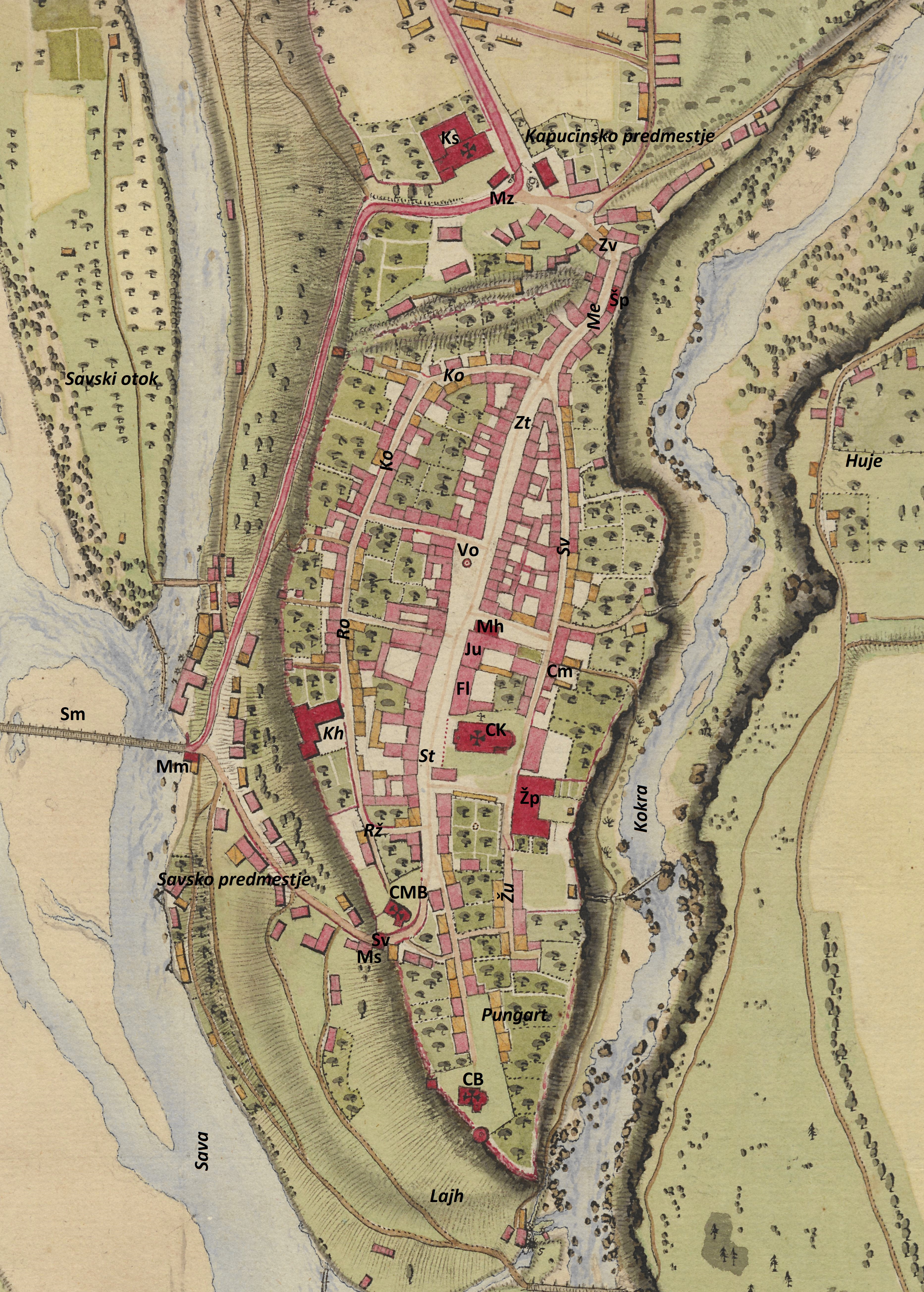 Slika 4: Načrt mesta Kranj, 1808/09