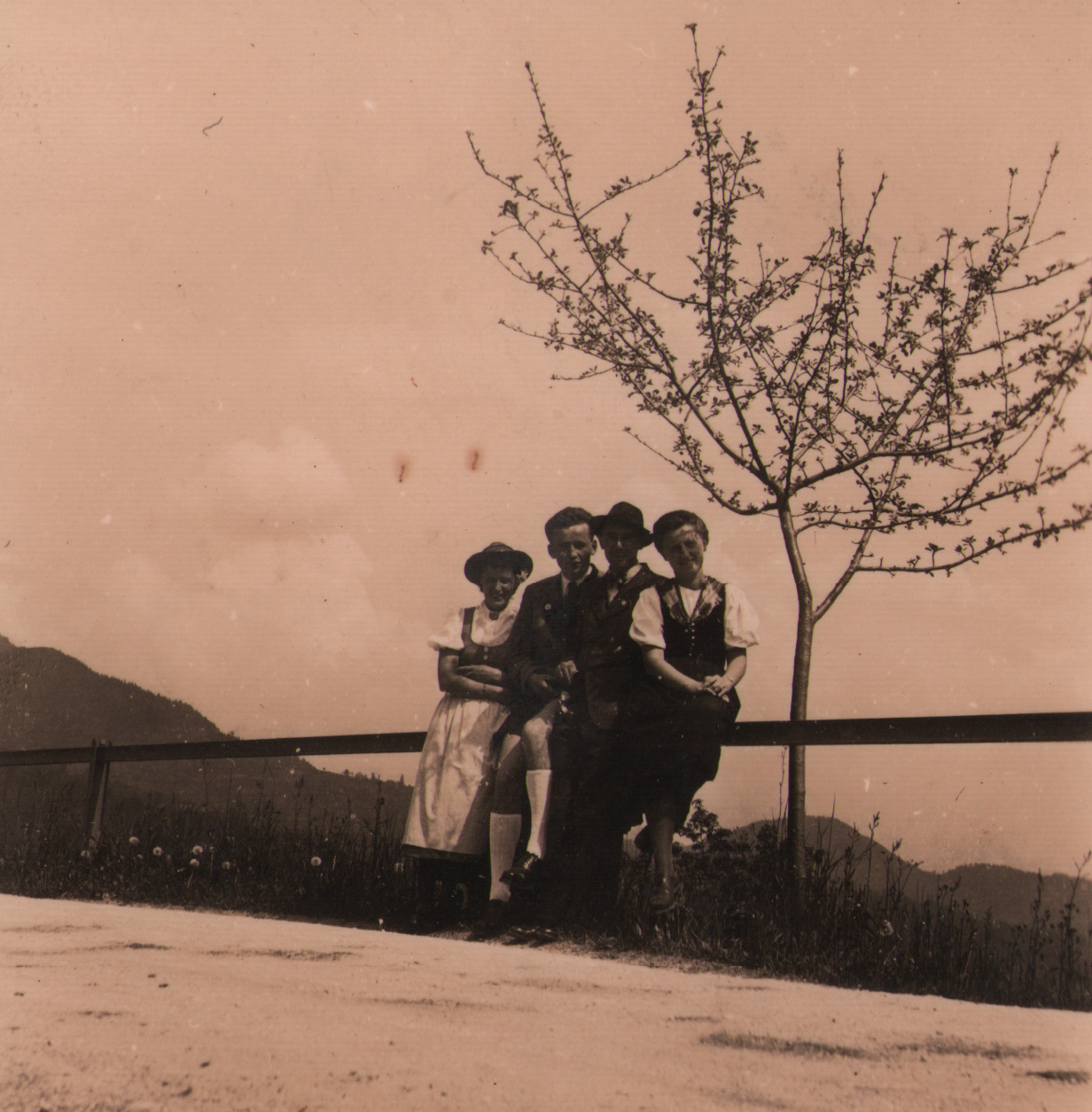 Slika 5: Učitelji osnovne šole na Vranskem med izletom na Trojanah (v
                        sredini Sepp Hoffmann in Heinrich Liebscher), 1941 