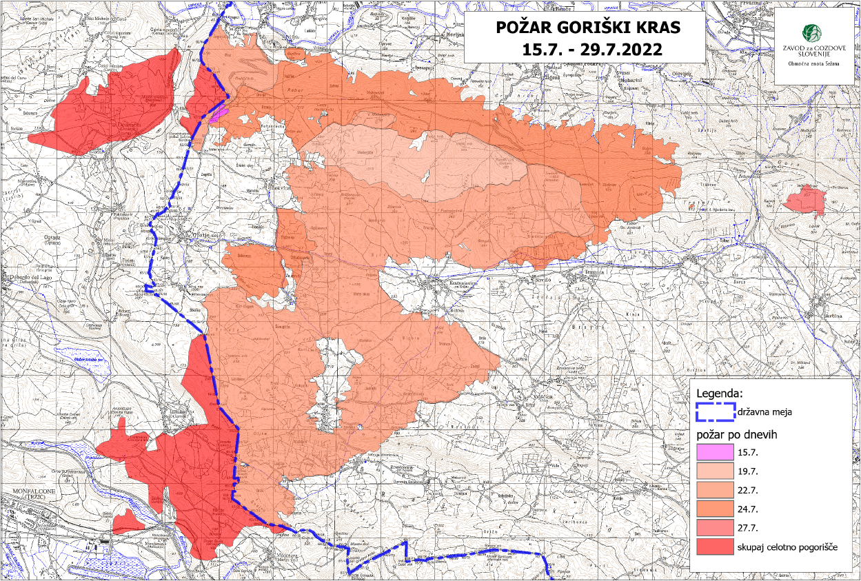 Slika 1: Zemljevid požarov 2022