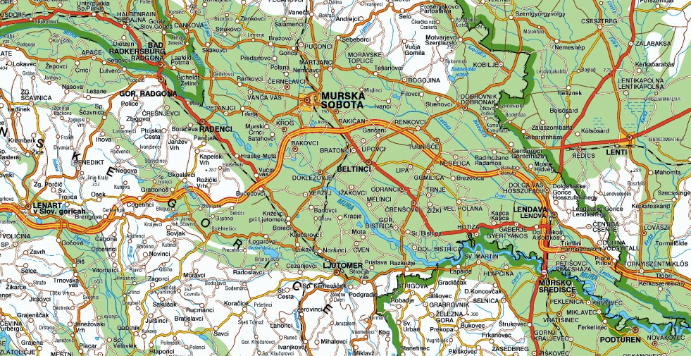 Picture 2: The border river Mura between Slovenia and Austria; the Slovenian "internal" Mura; and the border river Mura between Slovenia and Croatia (contemporary situation).