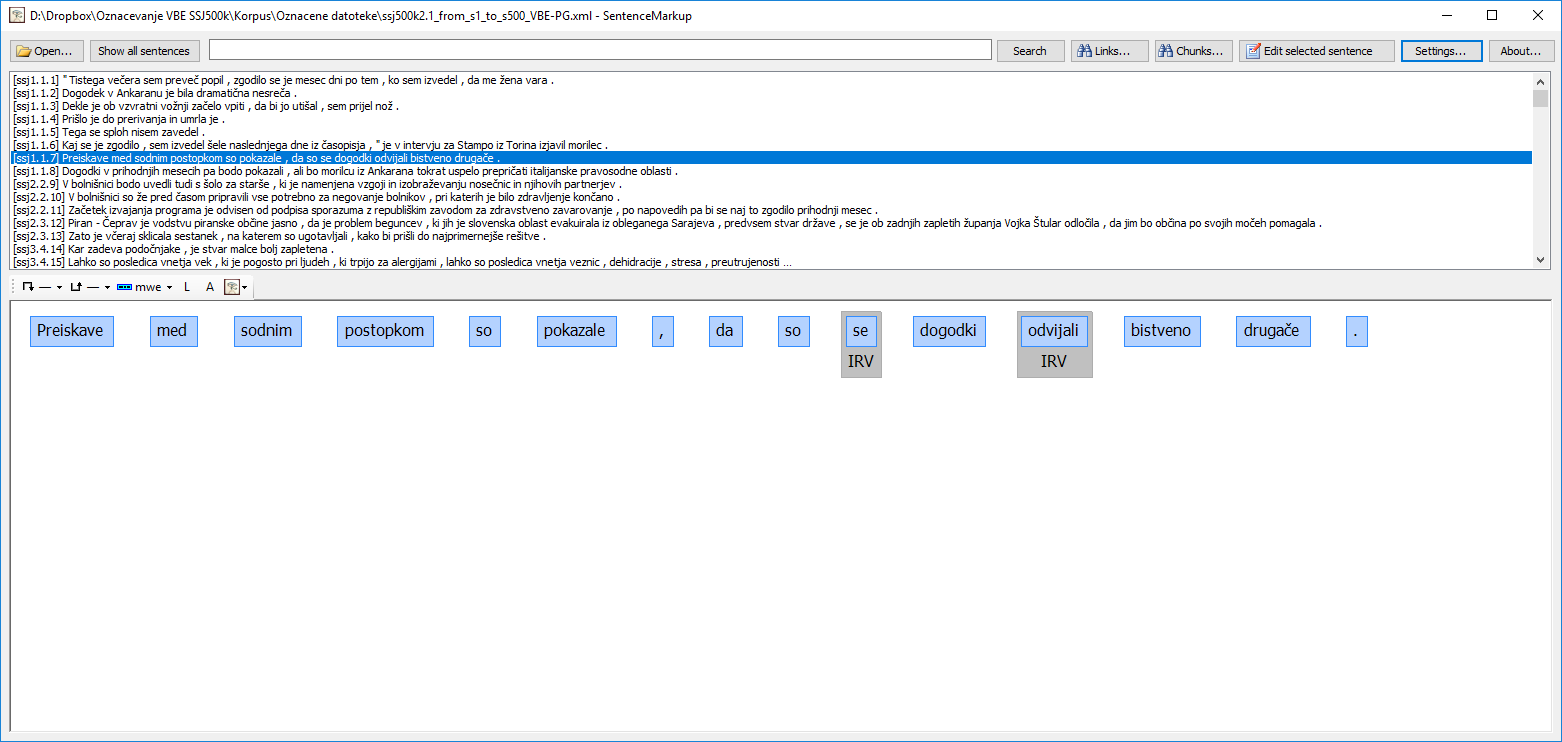 Figure 1: Annotations in the SentenceMarkup System