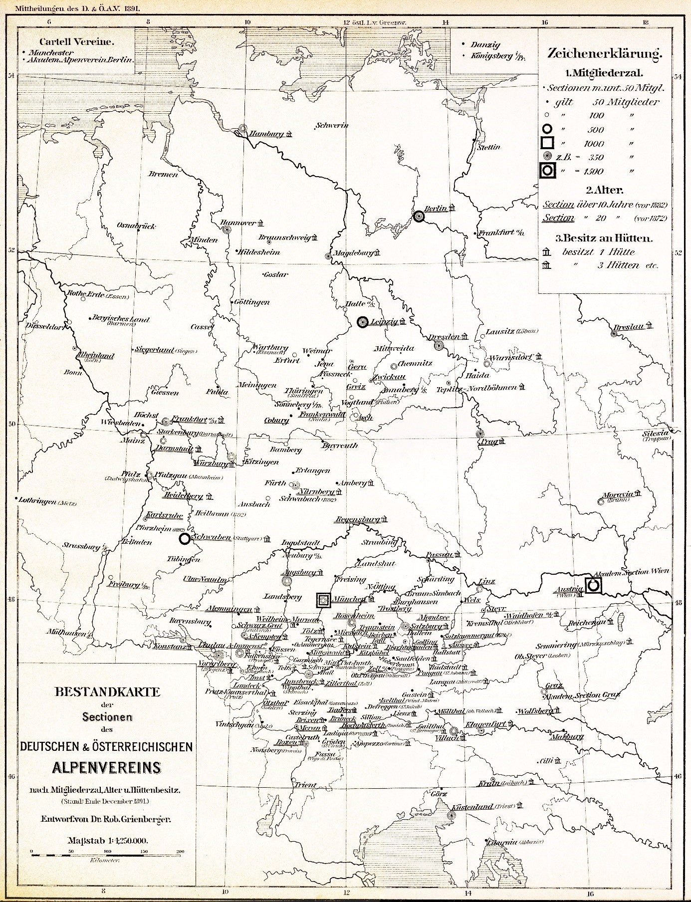 Slika 1: Podružnice DuOeAV leta 1891 