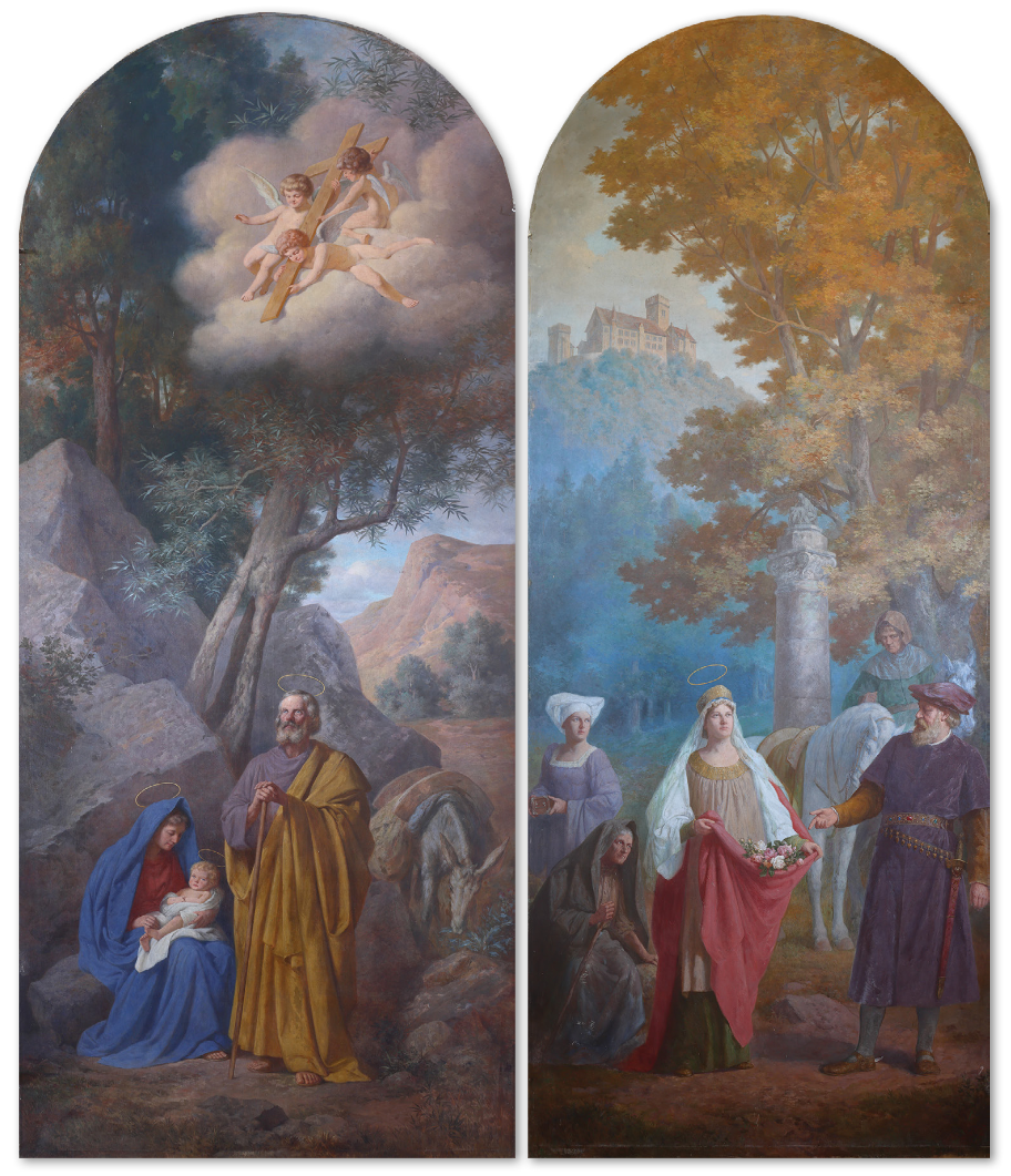 Figure 2: Heinrich Wettach, Flight to Egypt and Saint Elizabeth of Hungary,
1910, oil on canvas, 560 x 220 cm. Originally at the old Ljubljana Hospice in
Zaloška Street, now at the parish church of the Stična Abbey