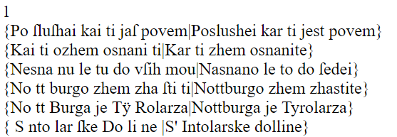 Figure 3: A synoptic presentation of the base text by Foglar and of
Paglovec’s variant in HTML format ()