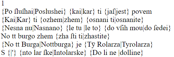 Figure 4: A synoptic presentation of the base text by Foglar and of
Paglovec’s variant in HTML format ()