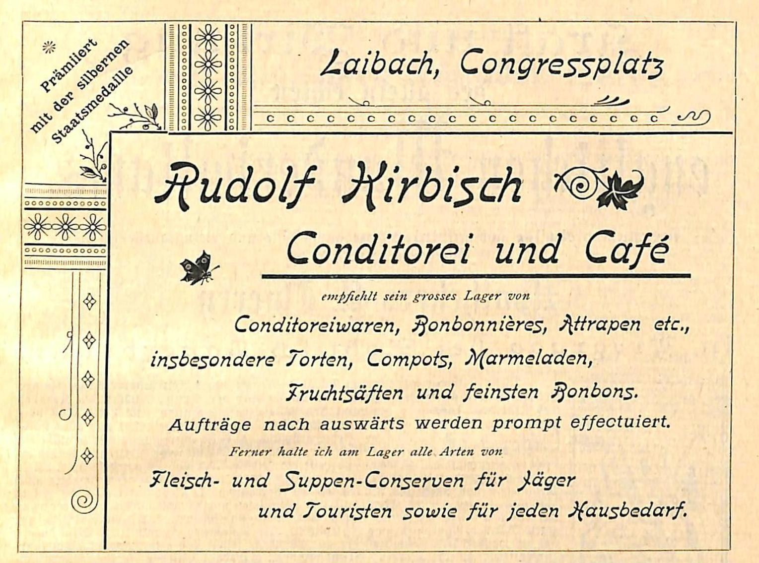 Slika 1: Oglas za Kirbischevo slaščičarno 