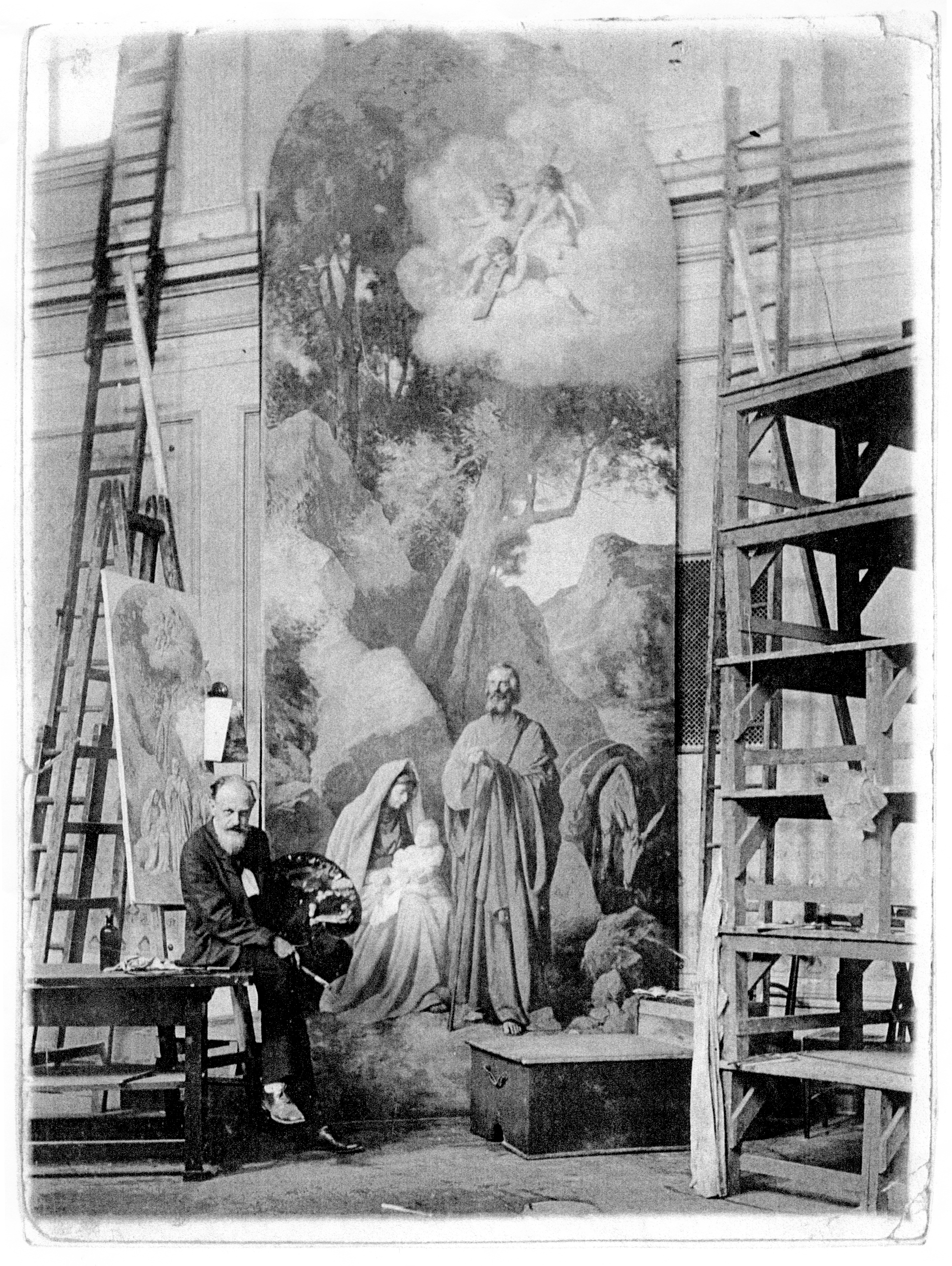 Figure 1: Heinrich Wettach in the hall of the Ljubljana Philharmonic Painting one of
            the two paintings for the Ljubljana hospice, 1910, photo
